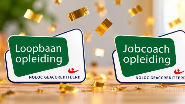 Feestelijke Noloc-accreditatiebadges met confetti